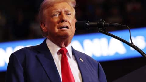 WILKES BARRE, PENNSYLVANIA - AUGUST 17: Republican Presidential Candidate former U.S. President Donald Trump speaks during a campaign rally at Mohegan Sun Arena at Casey Plaza on August 17, 2024 in Wilkes Barre, Pennsylvania. Trump held a rally in the battleground state of Pennsylvania, a key swing state in the 2024 Presidential election against Democratic presidential candidate U.S. Vice President Kamala Harris. (Photo by Michael M. Santiago/Getty Images)