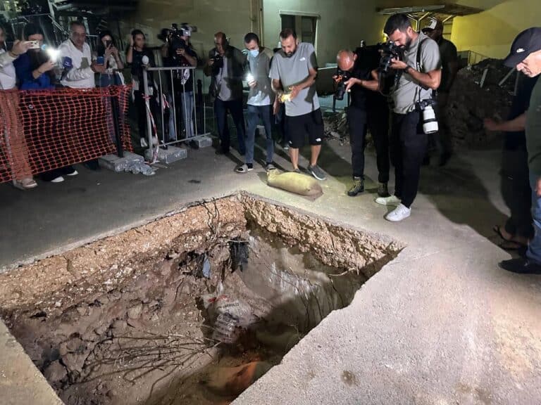 A view of site where Lebanese soldiers have detonated a suspected explosive device found in a pit in the parking lot of the American University Hospital in Beirut, Lebanon on September 18, 2024. The hospital had received wounded individuals following pager explosions. (Photo by Turgut Alp Boyraz/Anadolu via Getty Images)