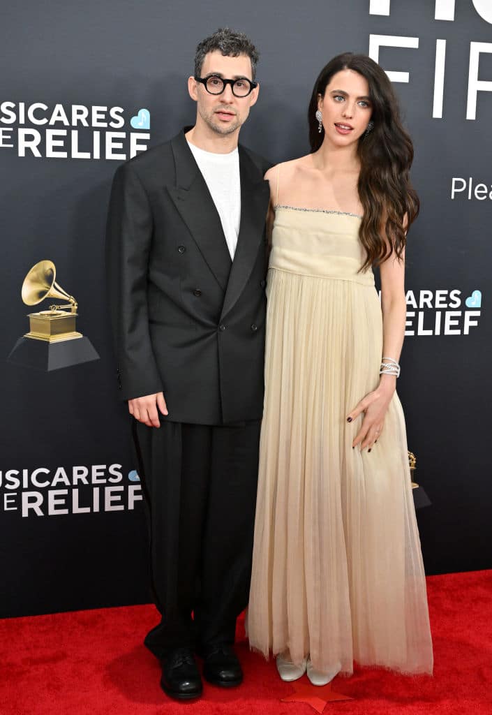 LOS ANGELES, CALIFORNIA - FEBRUARY 02: Jack Antonoff and Margaret Qualley attend the 67th GRAMMY Awards at Crypto.com Arena on February 02, 2025 in Los Angeles, California. (Photo by Axelle/Bauer-Griffin/FilmMagic)