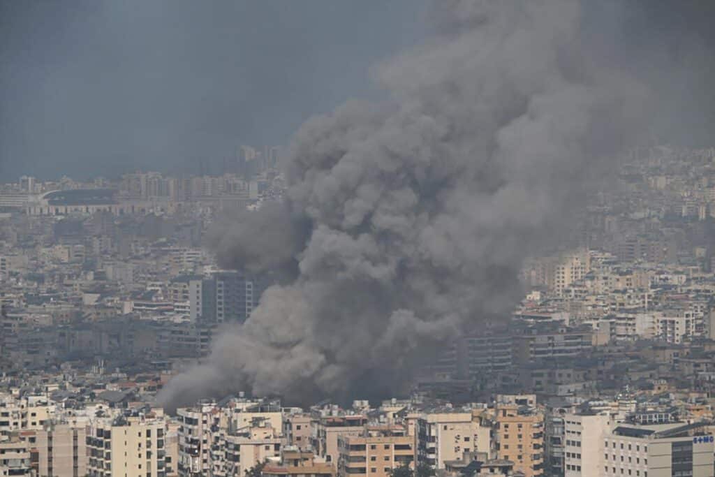 Smoke rises over Dahieh area after the Israeli army carried out airstrikes in the south of the capital Beirut, Lebanon on September 28, 2024.