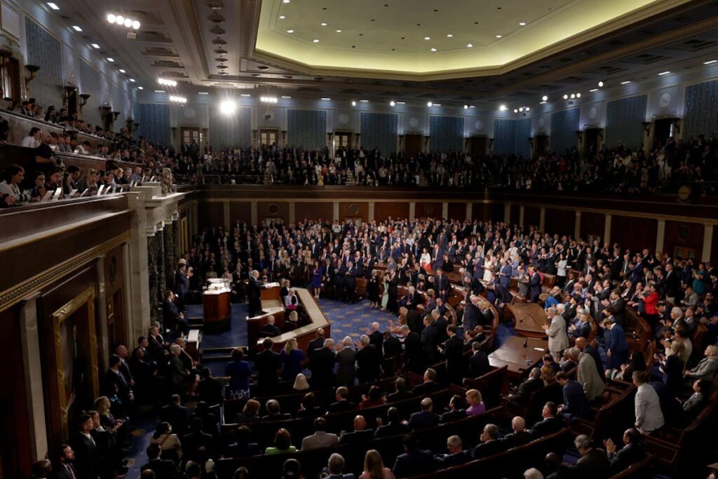 Israeli Prime Minister Benjamin Netanyahu addresses a joint meeting of Congress in the chamber of the House of Representatives at the U.S. Capitol on July 24, 2024 in Washington, DC.