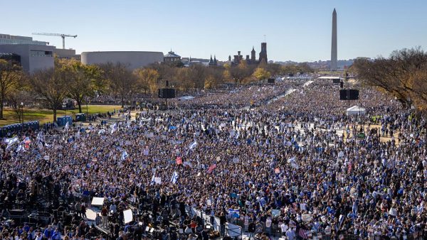 Hundreds of thousands converged in the nation's capital for the "March for Israel" held on the National Mall in Washington, D.C. on November 14, 2023. (Photo by Michael Nigro/Pacific Press/LightRocket via Getty Images)