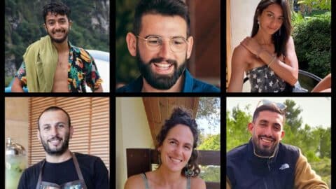 [From left to right] Hersh Goldberg-Polin, Almog Sarusi, Eden Yerushalmi, Alexander Lobanov, Carmel Gat, and Ori Danino: the six hostages murdered by Hamas in Rafah.