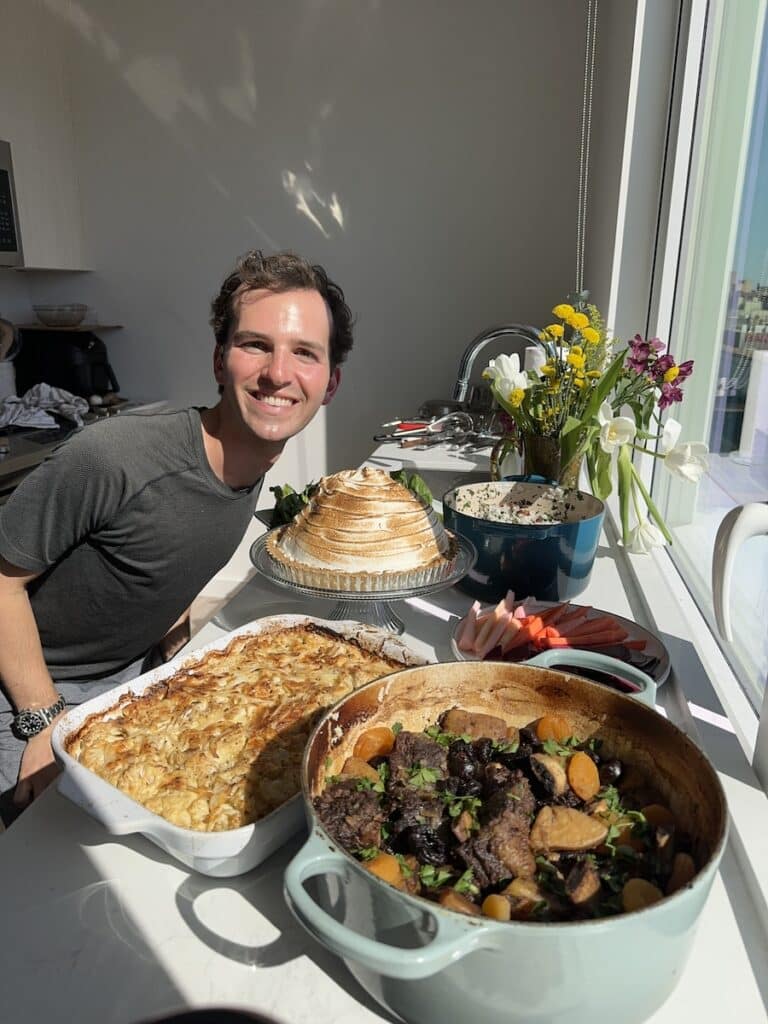 Nordheimer with the Passover dinner spread that he cooked.